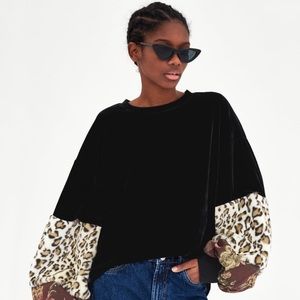 NWT zara long sleeve black velvet top size small